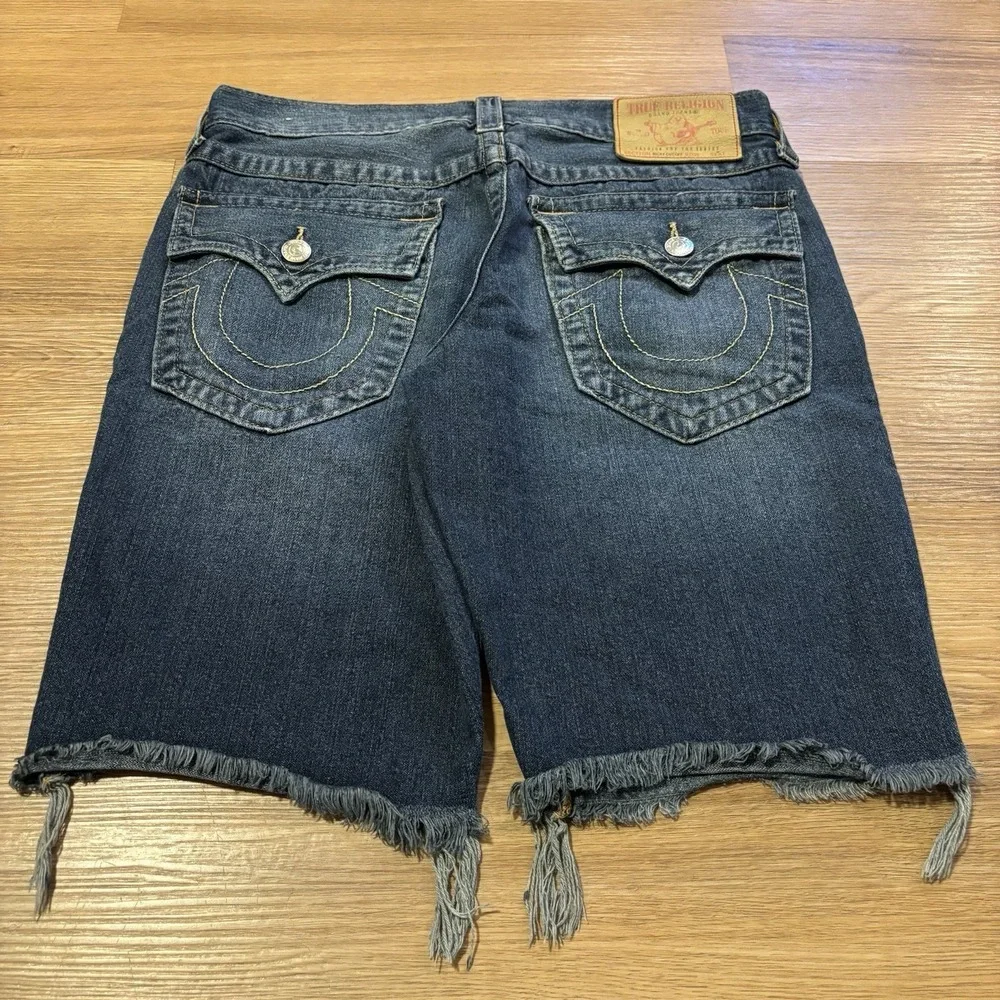 VTG True Religion Ricky Cut-Off Shorts Mens 32 Big T Jorts Thick Stitch USA Y2K